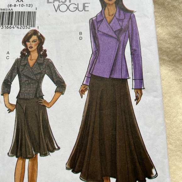 Vogue Sewing Pattern Suit Jacket Skirt Flared 6 8 10 12 Uncut Very Easy 8461 - Picture 2 of 4